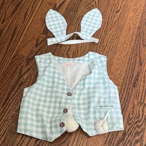 Kids Bunny Vest and Ears Headband Set Mint gingham costume Easter spring